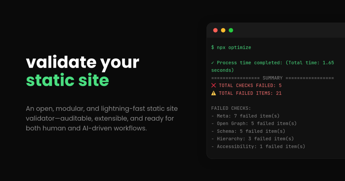 Optimize | Audit, validate, and fix your website with precision